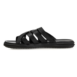 ANSON ROUND TOE LEATHER SANDALS BLACK