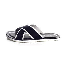 Load image into Gallery viewer, BEVIS CROSS STRAP LEATHER SLIPPER BLACK