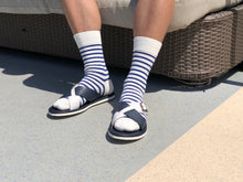 Load image into Gallery viewer, ARSEN CROSS STRAP LEATHER SANDALS BLUE